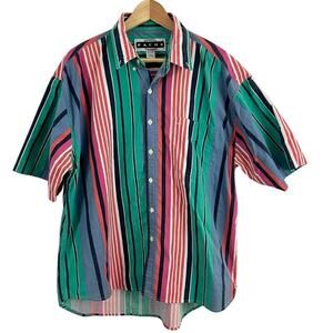 Vintage Pache Stripe Short Sleeve Button Front Shirt Men Size Large